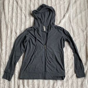 Gray hooded zip up sweatshirt with pockets
